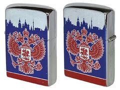 Зажигалка бензиновая двухсторонняя с Гербом РФ