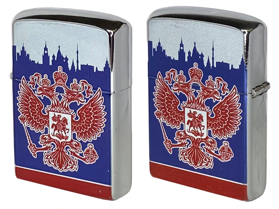 Зажигалка бензиновая двухсторонняя с Гербом РФ