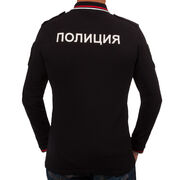 Поло Полиция с длинным рукавом надпись на груди и спине (Черная)