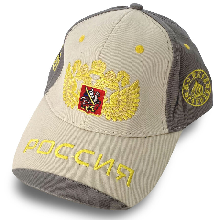 Мужская кепка с вышивкой Россия (Бежево-коричневая)