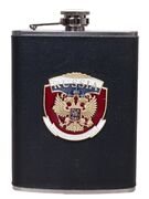 Карманная фляжка с жетоном Russia (Черная, Кожа)