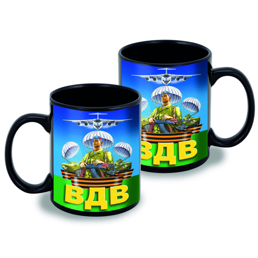 Кружка символ ВДВ (Черная)