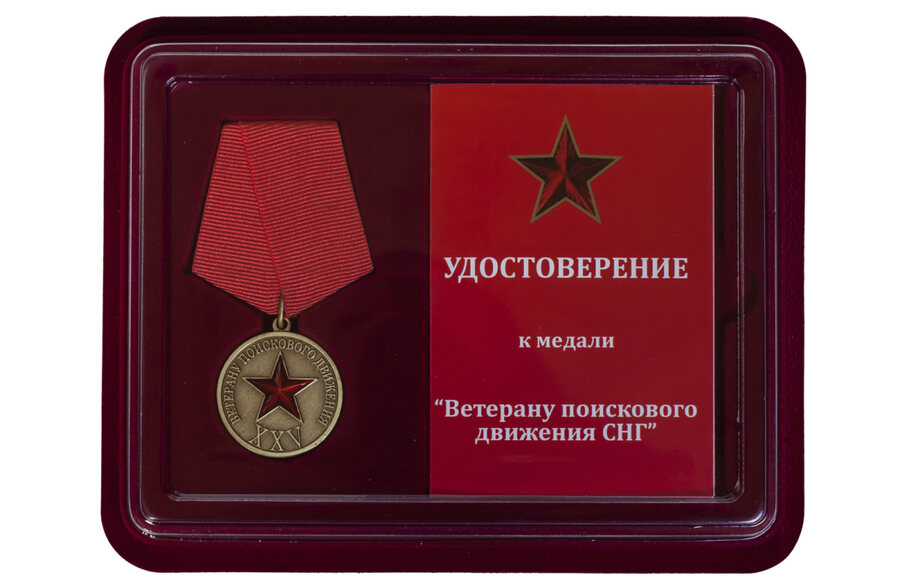 Медаль в бордовом футляре Ветеран поискового движения