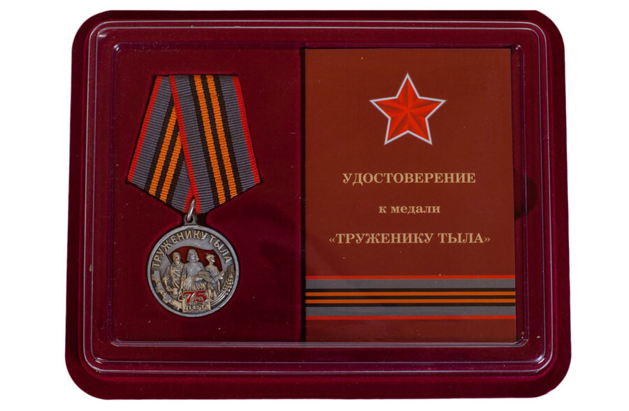 Медаль в бордовом футляре Труженику тыла Копия