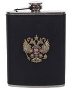 Карманная фляжка с жетоном Россия (Черная, Кожа)