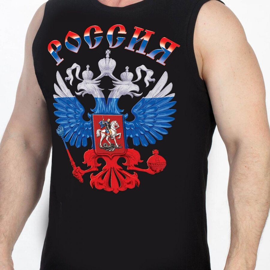 Майка Герб России разноцветный (Черная)