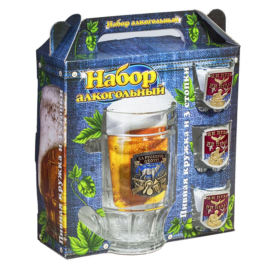 Набор подарочный За русскую охоту! (пивная кружка, 3 стопки)