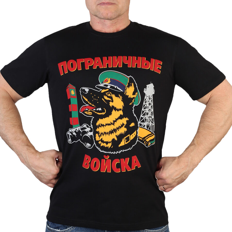 Футболка с принтом "Пограничная собака" (Черная)