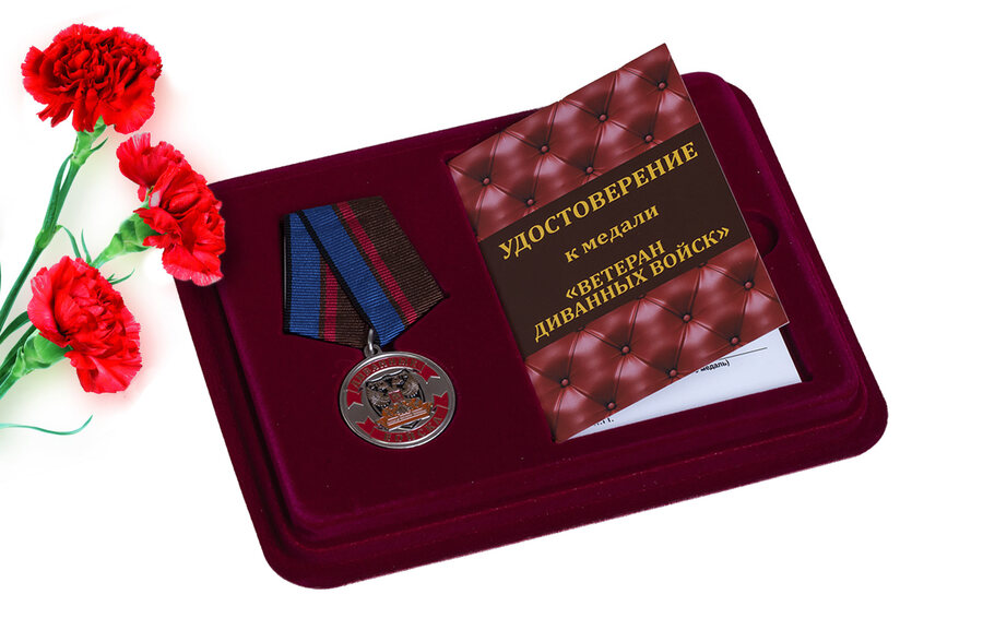 Медаль в бордовом футляре Ветеран Диванных войск