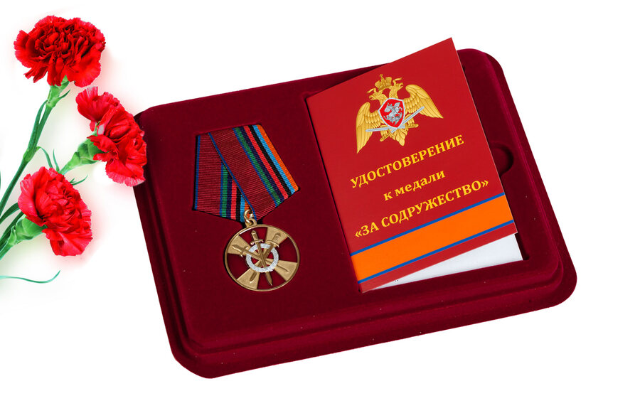 Медаль в бордовом футляре За боевое содружество 