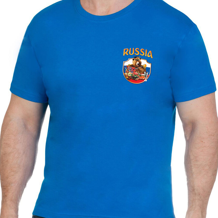 Футболка с термотрансфером Russia Мишка (Синий)