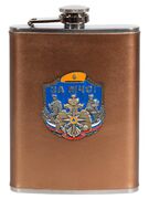 Карманная фляжка За МЧС! (Бежевая, Кожа)