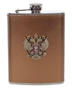 Карманная фляжка с жетоном Россия (Бежевая, Кожа)