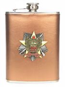 Карманная фляжка юбилейный знак Погранвойск (Бежевая, Кожа)