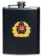 Карманная фляжка с жетоном Советская Армия (Черная, Кожа)