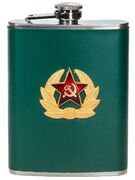 Карманная фляжка с жетоном Советская Армия (Зеленая, Кожа)