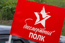 Флаг на машину с кронштейном Бессмертный полк с журавлями