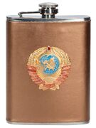 Карманная фляжка с жетоном Герб СССР (Бежевая, Кожа)