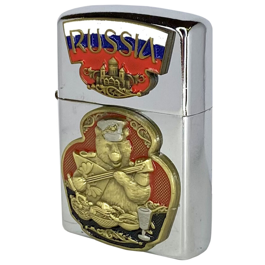 Зажигалка бензиновая накладка Русский медведь