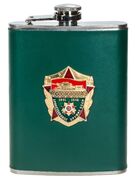 Карманная фляжка с жетоном Бронетанковое оружие СССР (Зеленая, Кожа)