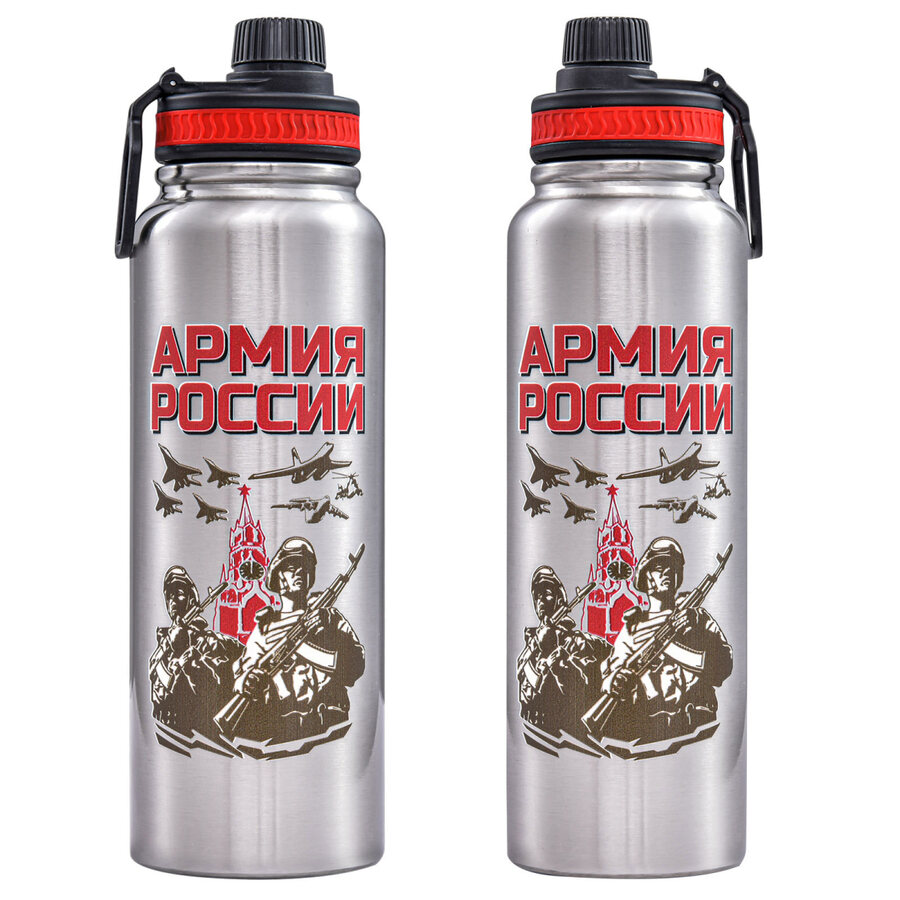 Термос с поилкой Армия России (Металлик)