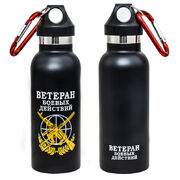 Бутылочный термос Ветеран боевых действий (Черный)