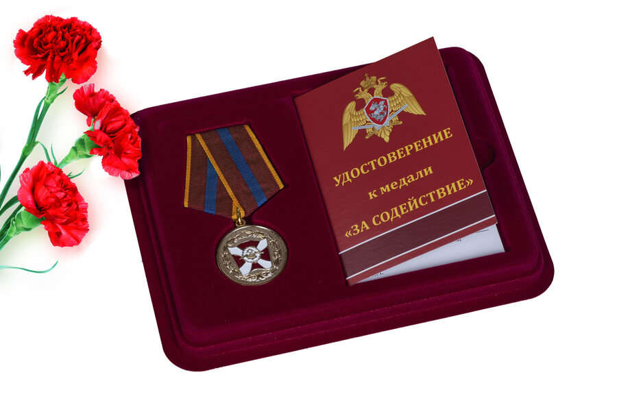 Медаль в бордовом футляре За содействие