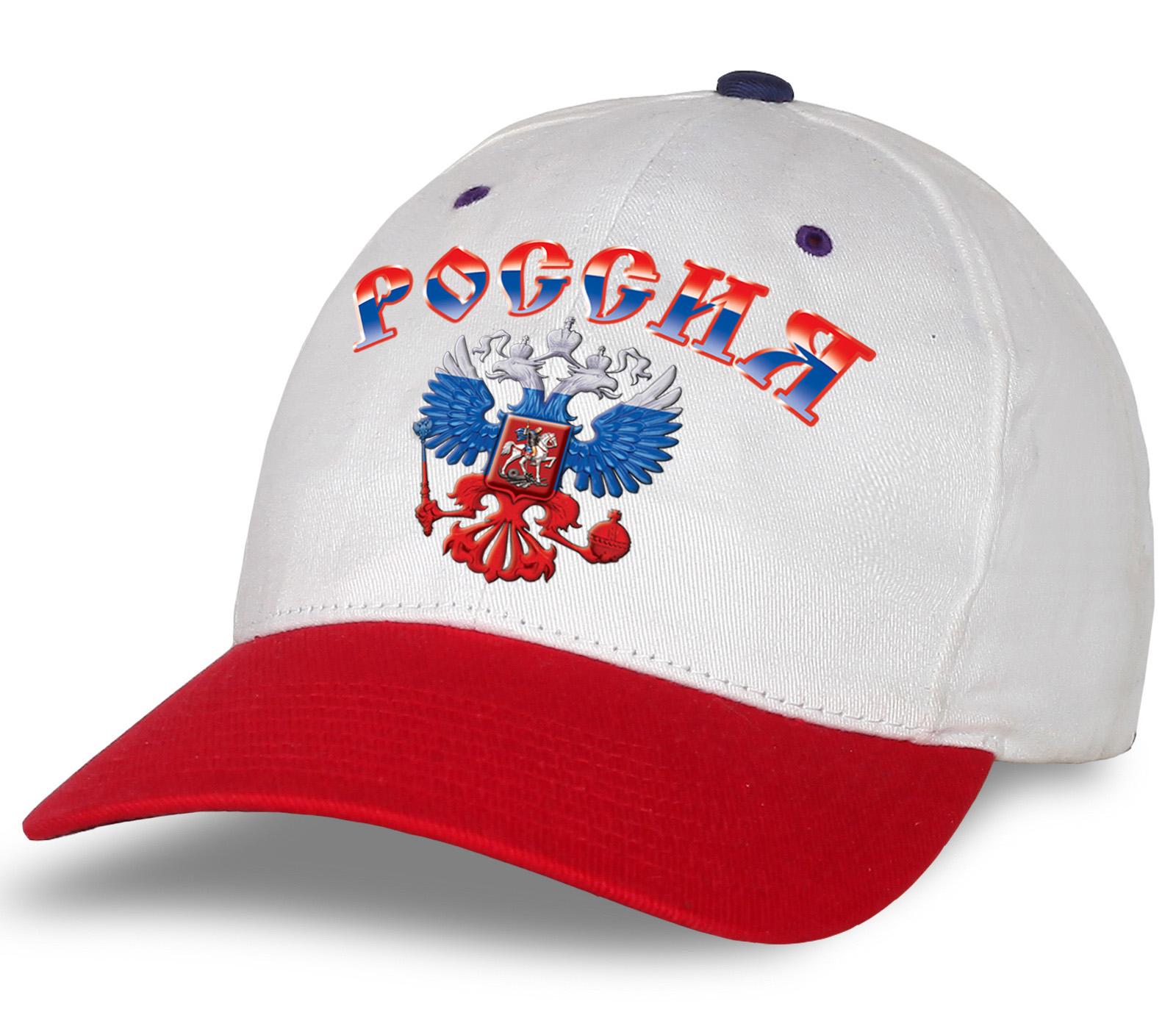 Мужская кепка с принтом российской символики  (Бело-красная)