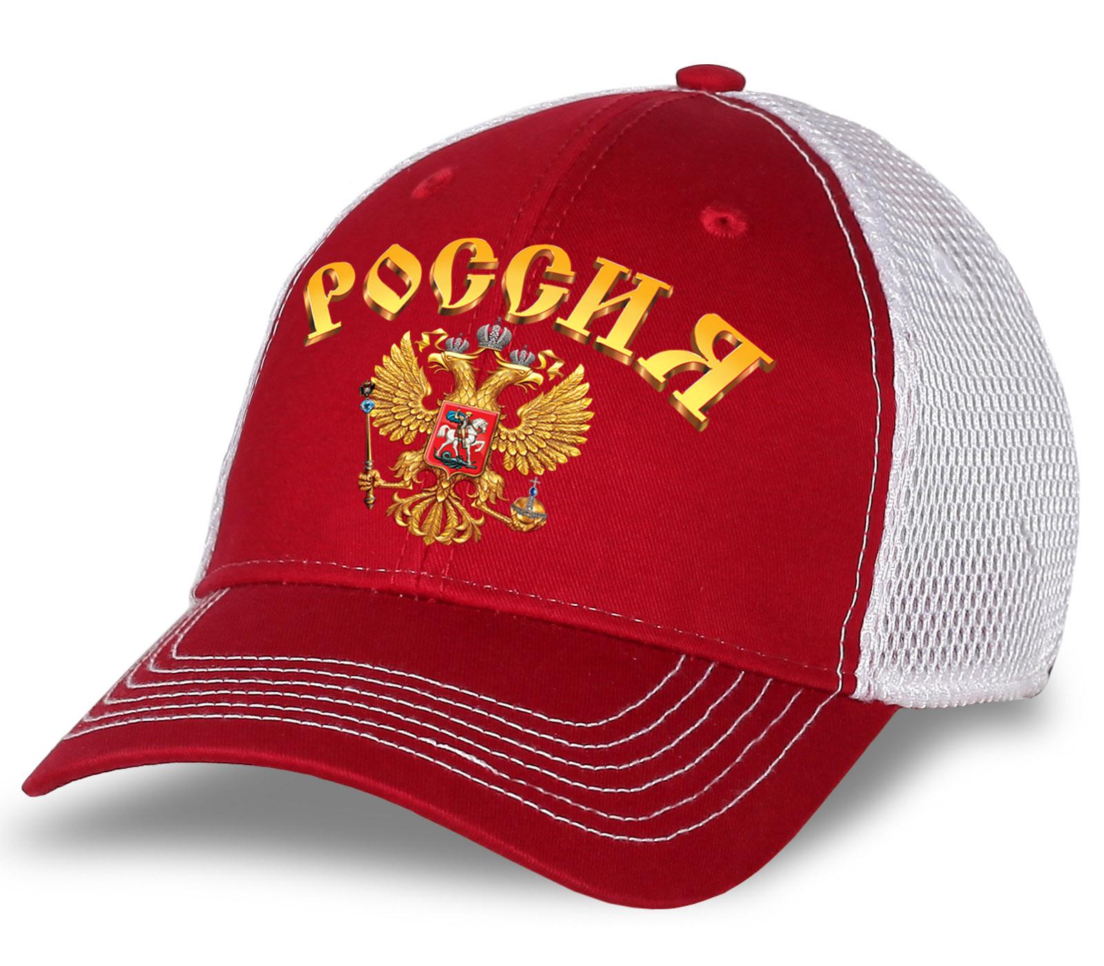 Мужская кепка Россия с сеткой (Красно-белая)