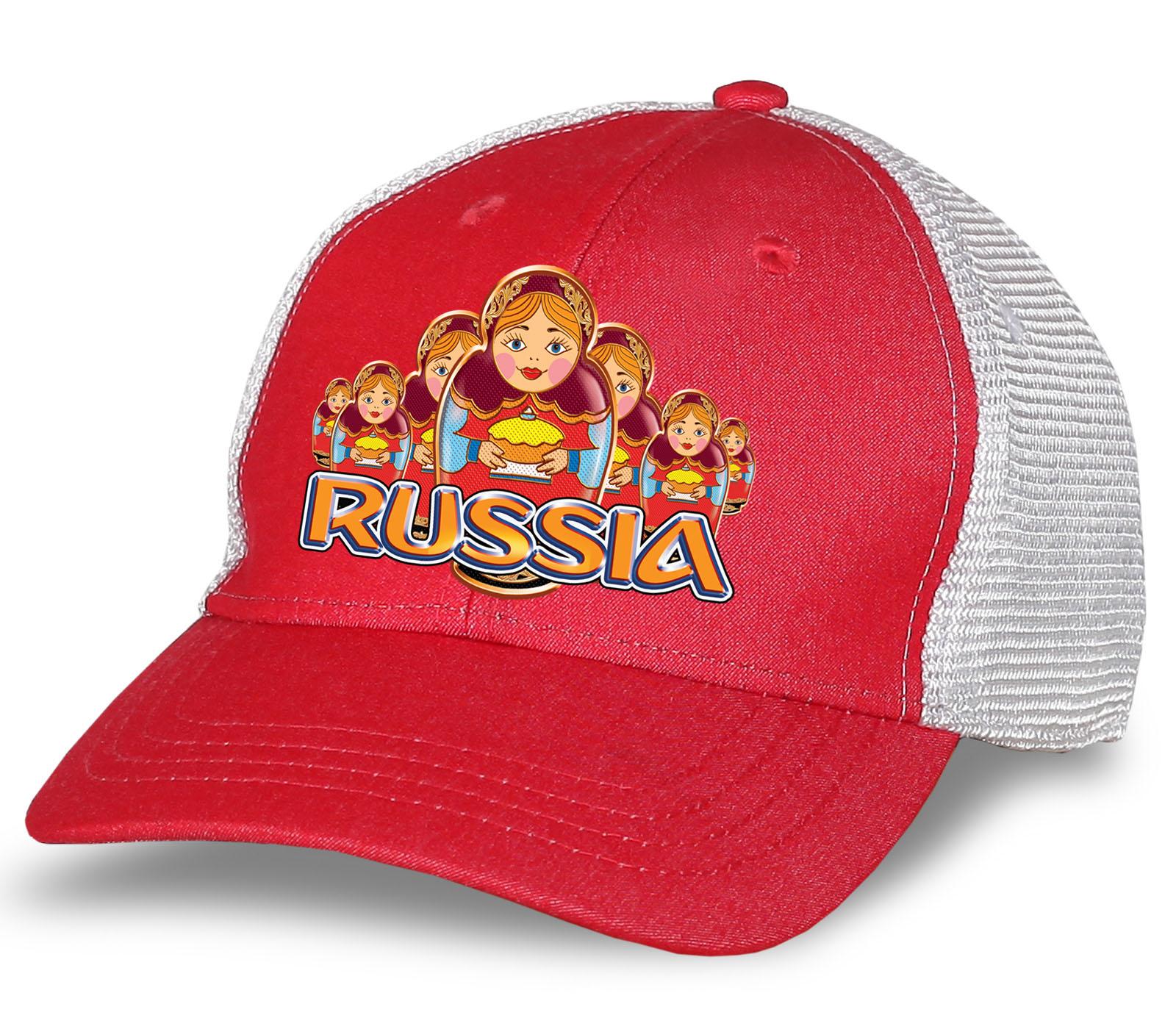 Мужская кепка Русские матрёшки с сеткой (Розовая)