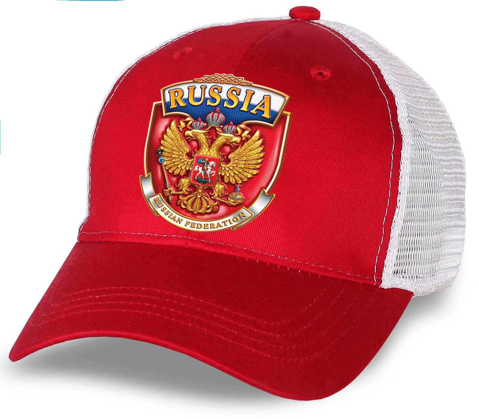 Мужская кепка Russia с сеткой (Красно-белая)