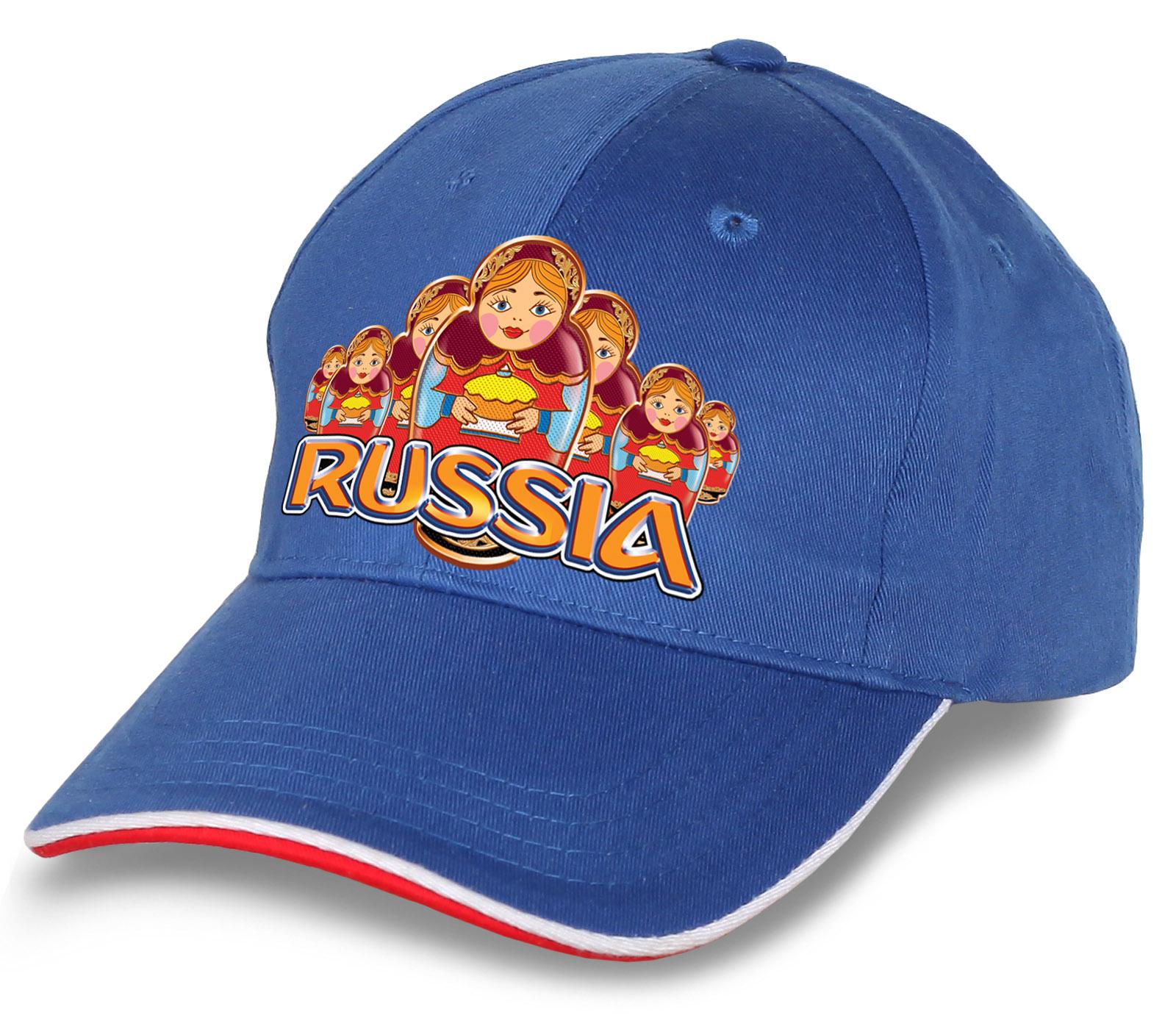  Мужская кепка Русские матрёшки (Голубая)