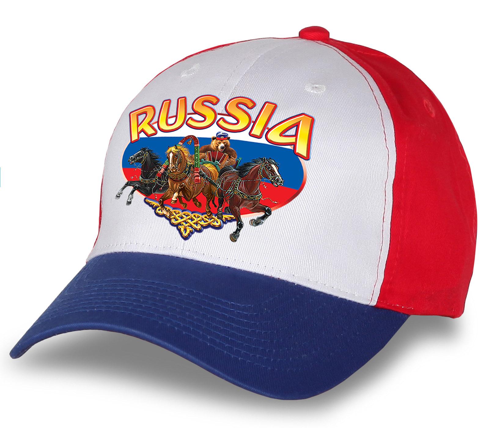 Мужская кепка Россия Медведь (Бело-сине-красная)