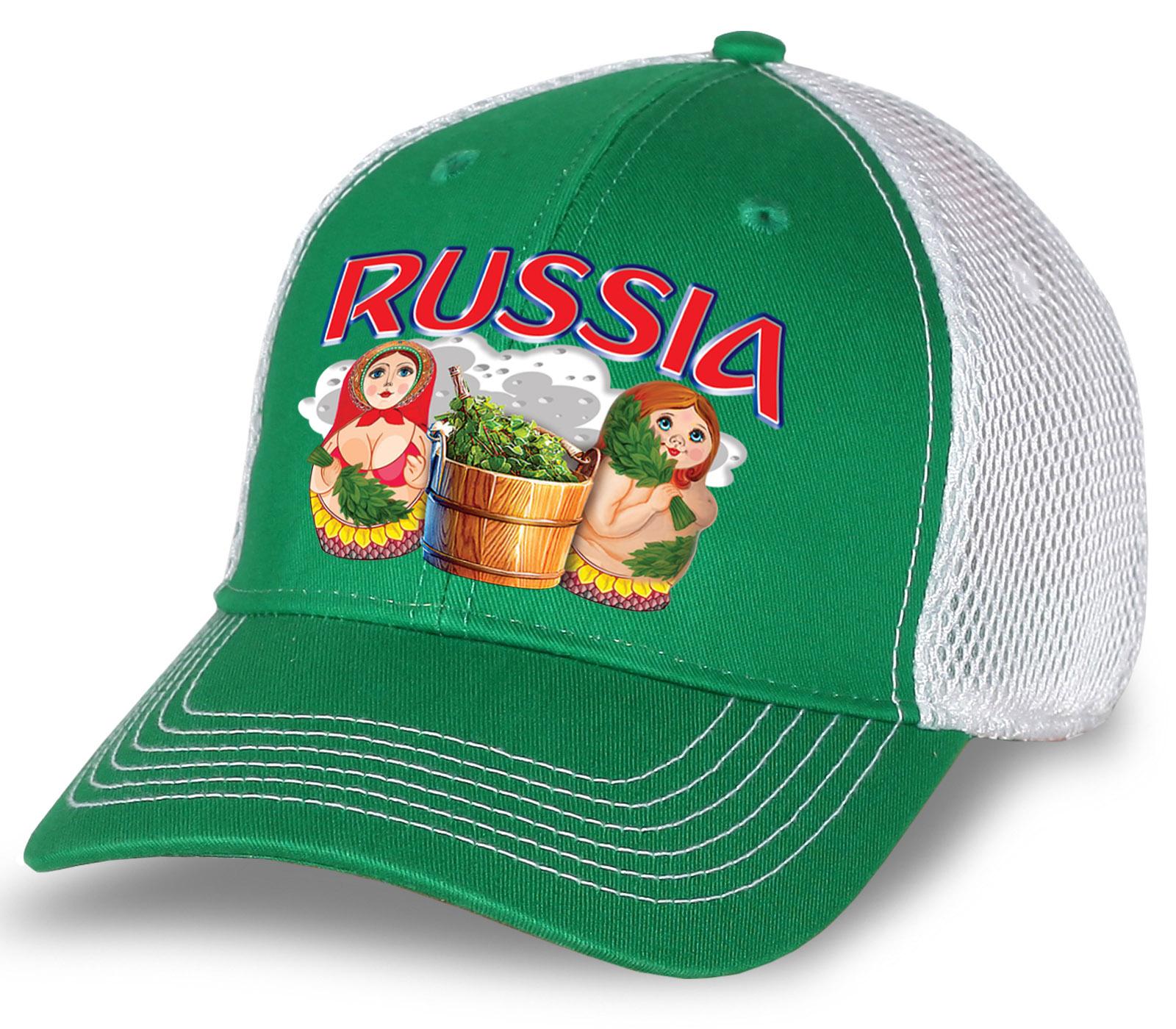 Мужская кепка Russia матрёшки с сеткой (Зеленая)