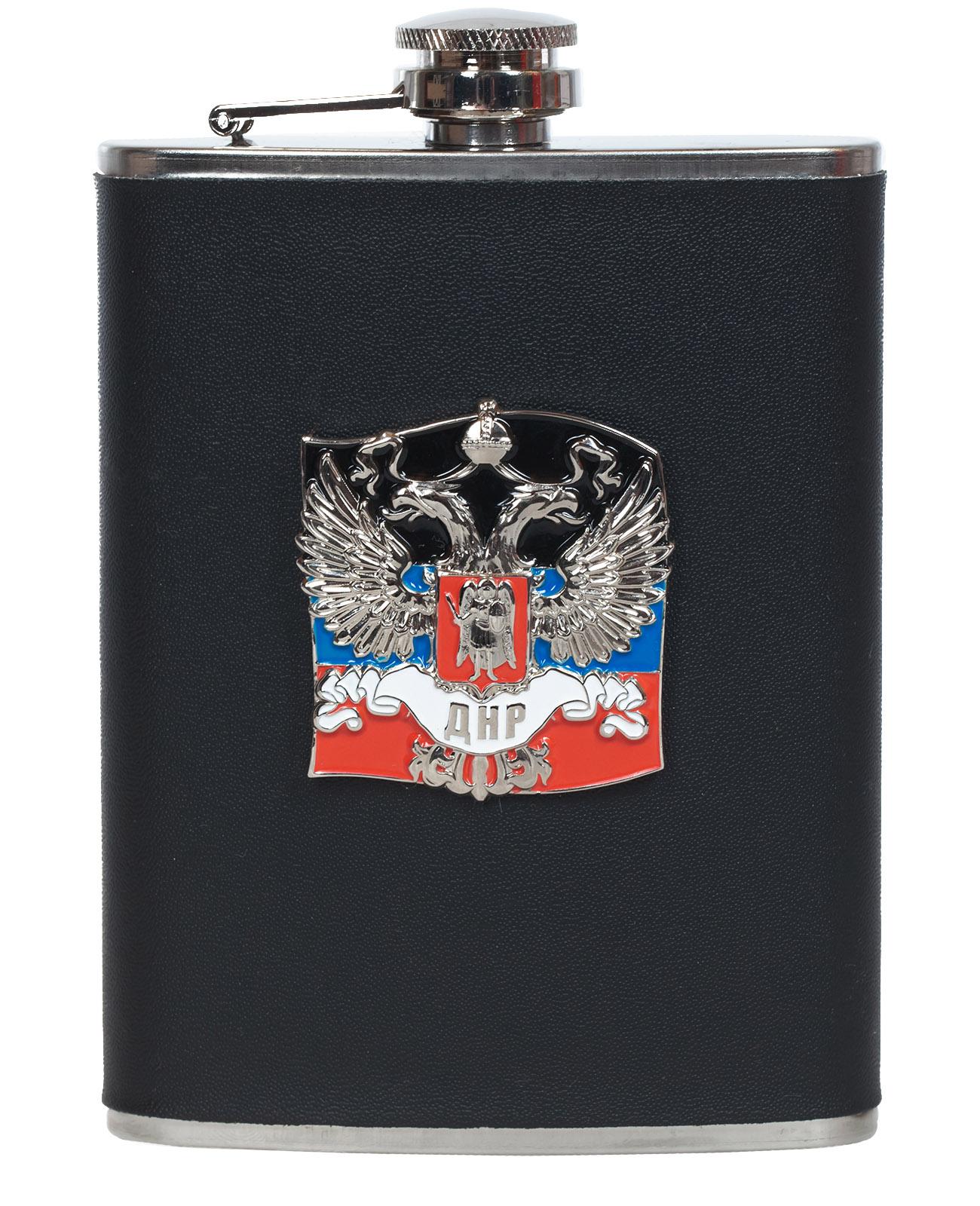Карманная фляжка с жетоном ДНР (Кожа)