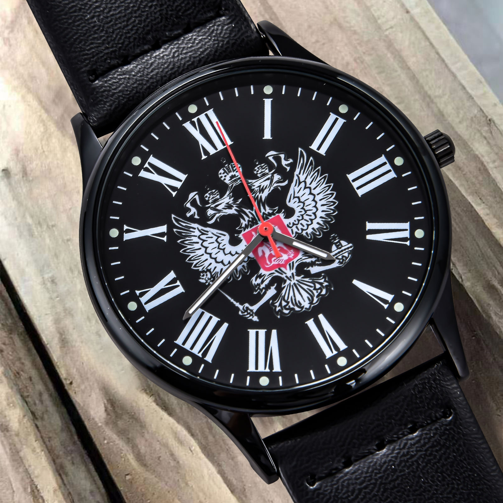 Наручные часы с гербом России (Черный)