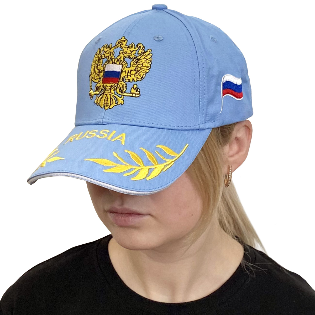 Купить Мужскую кепку с вышивкой Russia (Голубая)