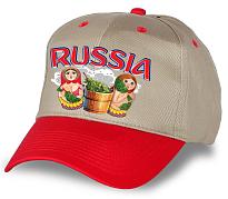 Мужская кепка Russia матрёшки (Бежево-красная)