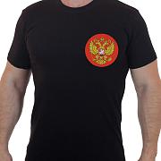 Футболка с вышитым гербом России (Черная)