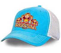 Мужская кепка Русские матрёшки с сеткой (Ярко-голубая)