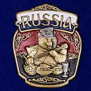 Металлическая накладка RUSSIA с медведем (5,2x4,3 см)