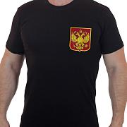 Футболка с вышивкой России Государственный герб РФ(Черная)