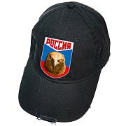 Мужская кепка с термотрансфером Россия (Черная)