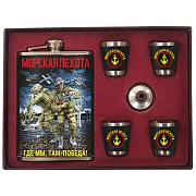 Подарочный набор с фляжкой и стопками Морская пехота Где мы, там – Победа! (260 мл, 4х50 мл) 