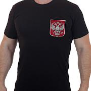 Футболка с вышивкой России Государственный герб РФ серебро (Черная)