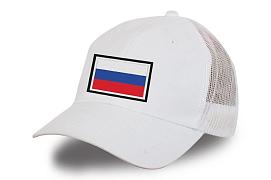 Мужская кепка Флаг России с сеткой (Белая)