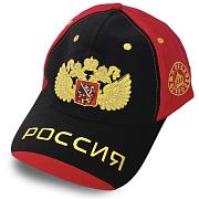 Мужская кепка с вышивкой Россия (Черно-красная)