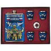 Подарочный набор с фляжкой и стопками Беспилотные войска (260 мл, 4х50 мл) 